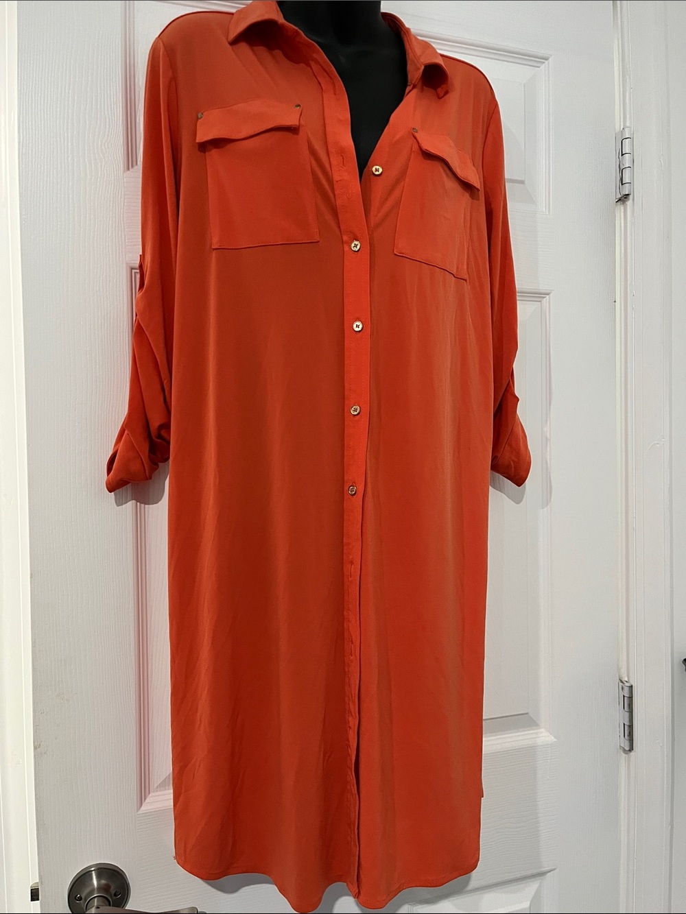 Calvin Klein Orange Button-Front Shirt Dress